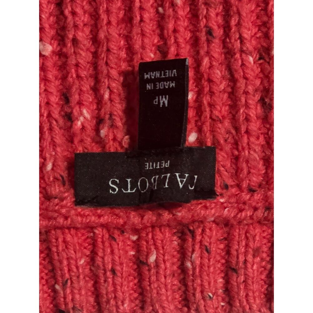Talbots Petite Coral Pink Red Flecked Ribbed Puff Sleeve Cardigan Sweater MP